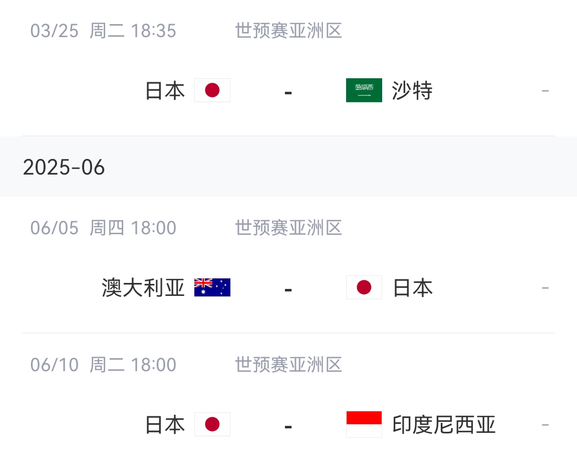 會不會放水？日本剩余賽程：主場vs沙特&印尼，客場vs澳大利亞